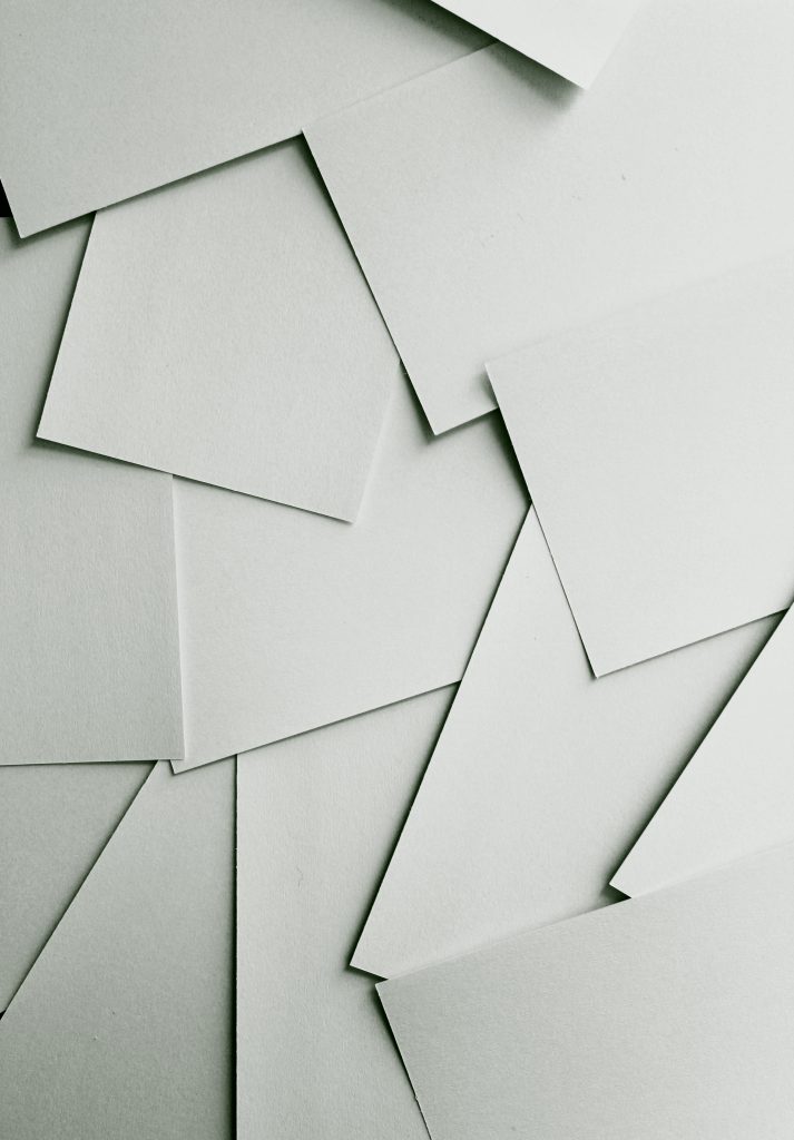 A pile of blank white notecards viewed from above